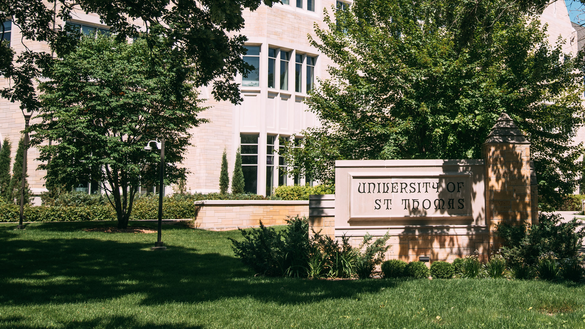 University of St. Thomas sign outside the Anderson Student Center in St. Paul