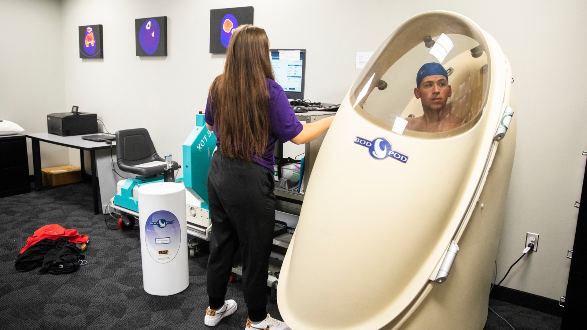 Student inside the Bod Pod