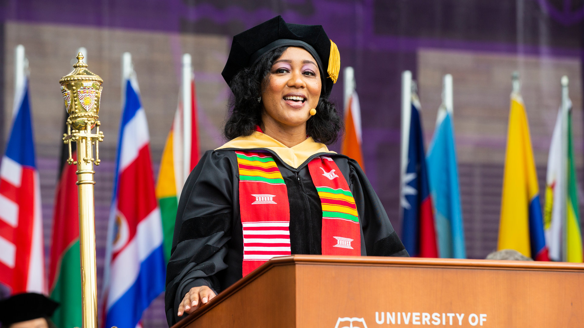 DSW alumna ZaDonna Slay delivers a commencement speech at St. Thomas graduation.