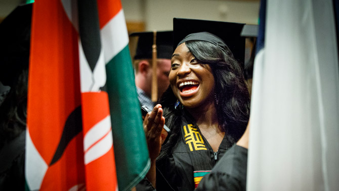 international student smiles