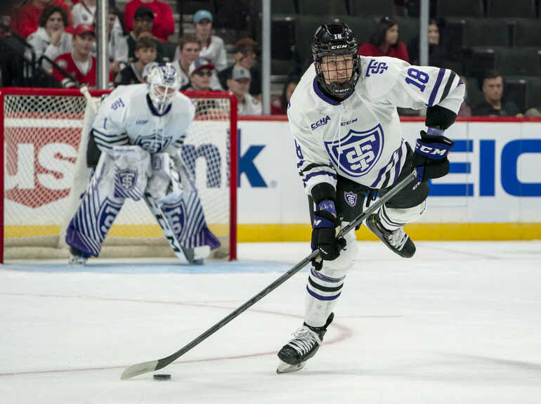 Men playing hockey