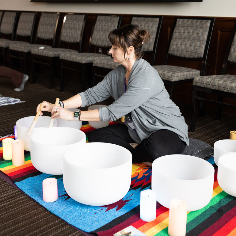 Woman doing sound healing